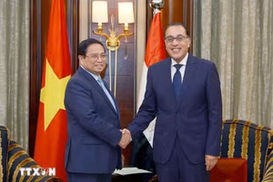 Thủ tướng Phạm Minh Chính gặp Thủ tướng Ai Cập Mostafa Madbouly. (Ảnh: Dương Giang/TTXVN) 