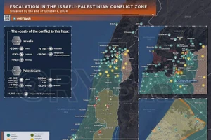 Bản đồ xung đột Israel-Hamas ngày 4/10. (Ảnh: Rybar)