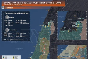 Bản đồ xung đột Israel - Hamas ngày 29/7. (Ảnh: Rybar)