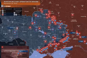 Bản đồ chiến sự Ukraine ngày 24/12. (Ảnh: Rybar) 