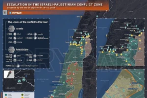 Bản đồ xung đột Israel - Hamas ngày 14-15/9. (Ảnh: Rybar)