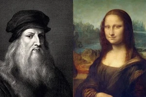 Bên trái: Chân dung Leonardo Da Vinci được James R. Osgood and Company khắc và xuất bản năm 1877; Bên phải: Bức tranh Mona Lisa.