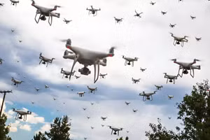 Hình minh họa về bầy drone mà SAMURAI dùng để phòng thủ. Ảnh: Honeywell