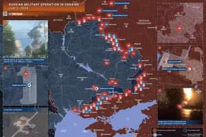 Bản đồ chiến sự Ukraine ngày 3/7. (Ảnh: Rybar)