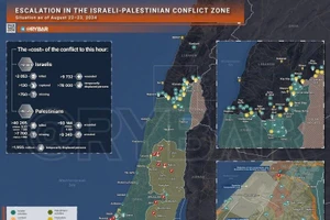 Bản đồ xung đột Israel - Hamas ngày 22-23/8. (Ảnh: Rybar)