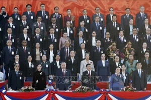 Tổng Bí thư Tô Lâm và Phu nhân cùng các đại biểu dự Lễ kỷ niệm 50 năm Quốc khánh Lào và 105 năm Ngày sinh Chủ tịch Kaysone Phomvihane. Ảnh: Thống Nhất/TTXVN 