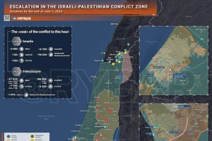 Bản đồ xung đột Israel - Hamas ngày 1/7. (Ảnh: Rybar)