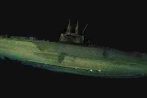 Tái tạo ảnh tàu ngầm USS F-1 trên đáy biển phía tây San Diego, California. Ảnh: Zoe Daheron/Viện Hải dương học Woods Hole