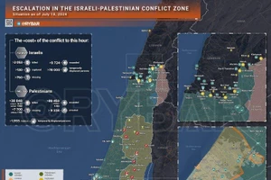 Bản đồ xung đột Israel - Hamas ngày 18/7. (Ảnh: Rybar) 