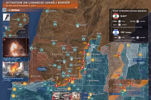Bản đồ xung đột biên giới Israel-Lebanon ngày 7/11. 