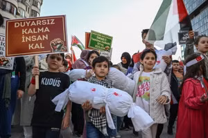 Trẻ em Thổ Nhĩ Kỳ biểu tình ủng hộ Gaza tại Ankara. Ảnh: Anadolu.