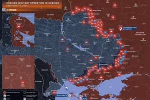 Bản đồ chiến sự Ukraine ngày 11/9. (Ảnh: Rybar)