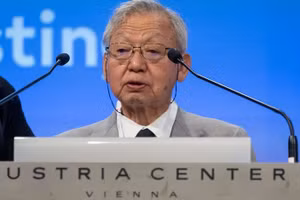 Ông Kido Suechi, 82 tuổi, người sống sót sau vụ ném bom hạt nhân của Nhật Bản, thuộc tổ chức Nihon Hidankyo. Ảnh: AFP.