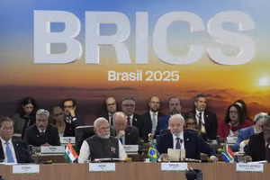 Các nhà lãnh đạo BRICS trong hội nghị thượng đỉnh BRICS thường niên lần thứ 17 tại Rio de Janeiro, Brazil, ngày 7/7. Ảnh: AP Photo / Eraldo Peres