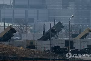 Các khẩu đội tên lửa phòng thủ Patriot tại Trại Humphreys ở Pyeongtaek, cách Seoul khoảng 65 km về phía nam. (Yonhap)