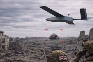 Hình ảnh mô phỏng khái niệm về máy bay không người lái tấn công một chiều HAMMER trong môi trường chiến thuật. Ảnh: EDC