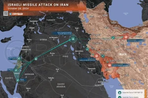 Hướng tấn công quân đội Israel thực hiện nhằm vào các mục tiêu trên lãnh thổ Iran ngày 26/10/20024. (Ảnh: Rybar)