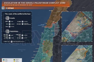 Bản đồ xung đột Israel-Hamas ngày 28/12. (Ảnh: Rybar)