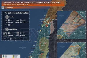 Bản đồ xung đột Israel-Hamas ngày 8/10. (Ảnh: Rybar)