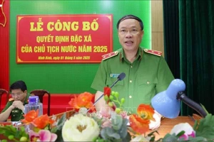 Trung tướng Nguyễn Văn Phục - Cục trưởng Cục Cảnh sát quản lý tạm giữ, tạm giam và thi hành án hình sự tại cộng đồng (Bộ Công an) phát biểu tại Trại giam Ninh Khánh (Ninh Bình).