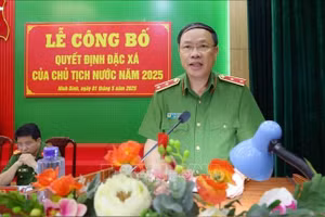 Trung tướng Nguyễn Văn Phục - Cục trưởng Cục Cảnh sát quản lý tạm giữ, tạm giam và thi hành án hình sự tại cộng đồng (Bộ Công an) phát biểu tại Trại giam Ninh Khánh (Ninh Bình). 