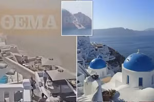 Du khách hoảng loạn chứng kiến làng Santorini rung chuyển vì sạt lở khổng lồ
