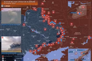 Bản đồ chiến sự Ukraine ngày 22/8. (Ảnh: Rybar)