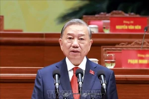 Tổng Bí thư Tô Lâm thay mặt Ban Chấp hành Trung ương Đảng khóa XIV phát biểu ý kiến. Ảnh: TTXVN