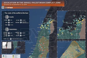 Bản đồ xung đột Israel - Hamas ngày 9-10/9. (Ảnh: Rybar)