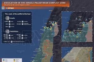 Bản đồ xung đột Israel - Hamas ngày 6/8. (Ảnh: Rybar)