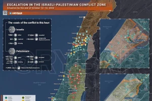 Bản đồ xung Israel-Hamas ngày 13/10. (Ảnh: Rybar)