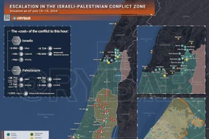 Bản đồ xung đột Israel - Hamas ngày 15-16/7. (Ảnh: Rybar)