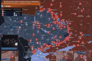Bản đồ chiến sự Ukraine ngày 2/1/2025. (Ảnh: Rybar)