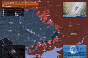 Bản đồ chiến sự Ukraine ngày 8/8. (Ảnh: Rybar)