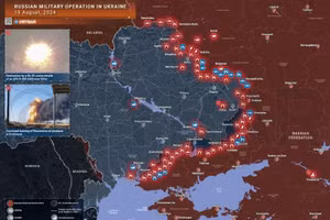 Bản đồ chiến sự Ukraine ngày 19/8. (Ảnh: Rybar).