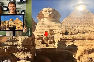 Đền Sphinx nằm phía trước bức tượng và không mở cửa cho công chúng, đã hé lộ điều mà Matthew LaCroix tin là một kim tự tháp bậc thang ngược được nhúng trong cấu trúc.