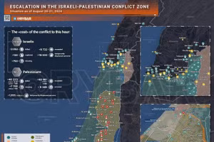 Bản đồ xung đột Israel - Hamas ngày 21/8. (Ảnh: Rybar)