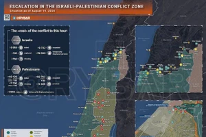 Bản đồ xung đột Israel - Hamas ngày 19/8. (Ảnh: Rybar)