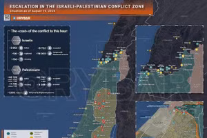 Bản đồ xung đột Israel - Hamas ngày 19/8. (Ảnh: Rybar)
