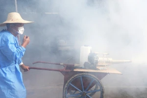Một công nhân phun thuốc trừ sâu ở Phật Sơn, Trung Quốc. © Getty Images / VCG