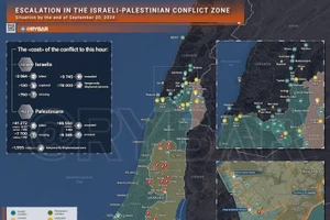 Bản đồ xung đột Israel - Hamas ngày 20/9. (Ảnh: Rybar)