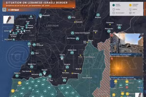 Bản đồ xung đột khu vực biên giới Israel-Lebanon ngày 28/9. (Ảnh: Rybar)