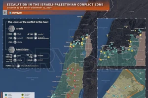 Bản đồ xung đột Israel - Hamas ngày 12/9. (Ảnh: Rybar)