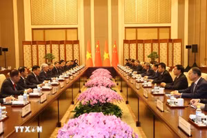 Quang cảnh buổi hội kiến. (Ảnh: Trí Dũng/TTXVN) 