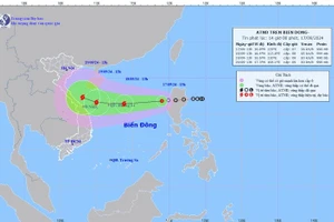 Dự báo vị trí và đường đi của áp thấp nhiệt đới. (Ảnh: Trung tâm dự báo khí tượng thủy văn quốc gia)