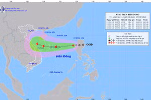 Dự báo vị trí và đường đi của áp thấp nhiệt đới. (Ảnh: Trung tâm dự báo khí tượng thủy văn quốc gia)