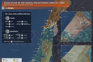 Bản đồ xung đột Israel-Hamas ngày 26-27/10. (Ảnh: Rybar)