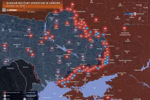 Bản đồ chiến sự Ukraine ngày 16/10. (Ảnh: Rybar)