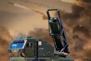 Bệ phóng tên lửa đa nòng Rad’a 300, được lắp trên khung gầm bánh xích, đang triển khai ống phóng. Ảnh: Abdalla82101103 qua X