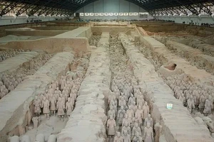 Hình ảnh đội quân đất nung được khai quật.